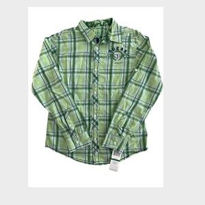 Guess Boys Youth Plaid Shirt with Roll up Long Sleeves Size Large (16-18)